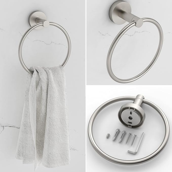 3pc Bathroom Hardware Set with Brushed Toilet Paper Holder & Towel Ring & Towel - Image 5