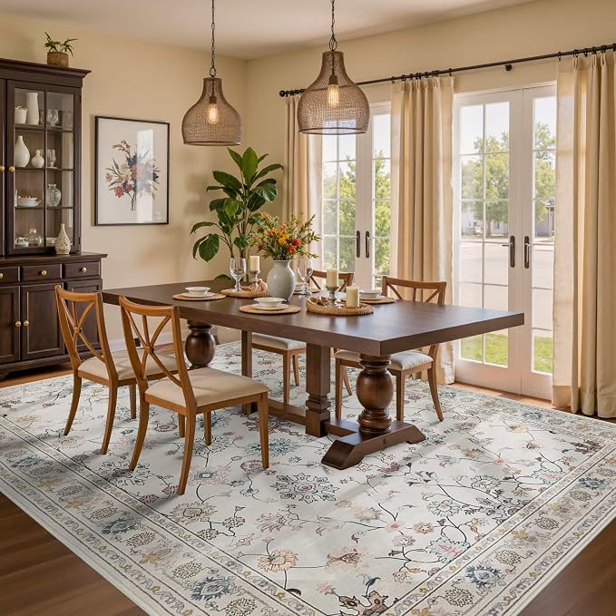 Floral Rug for Living Room Bedroom, 6x9 Washable Rug, Vintage Boho Area Rug - Image 3