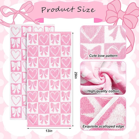 Frienda 4 Pcs Pink Bow Hand Towels - Image 2
