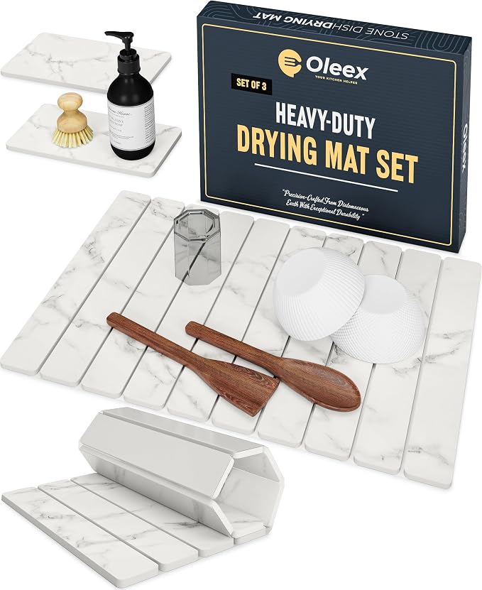 Oleex 3-Pack Stone Dish Drying Mat Set Includes 1 Large 24”x16” & 2 Small 4”x9” by OLEEXYOURKITCHENHELPER