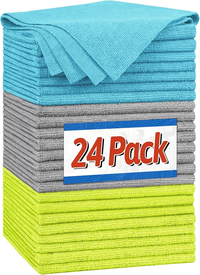 FIXSMITH Microfiber Cleaning Cloth, Shop Towels Bulk, 24 Pack Microfiber Towels by FIXSMITH