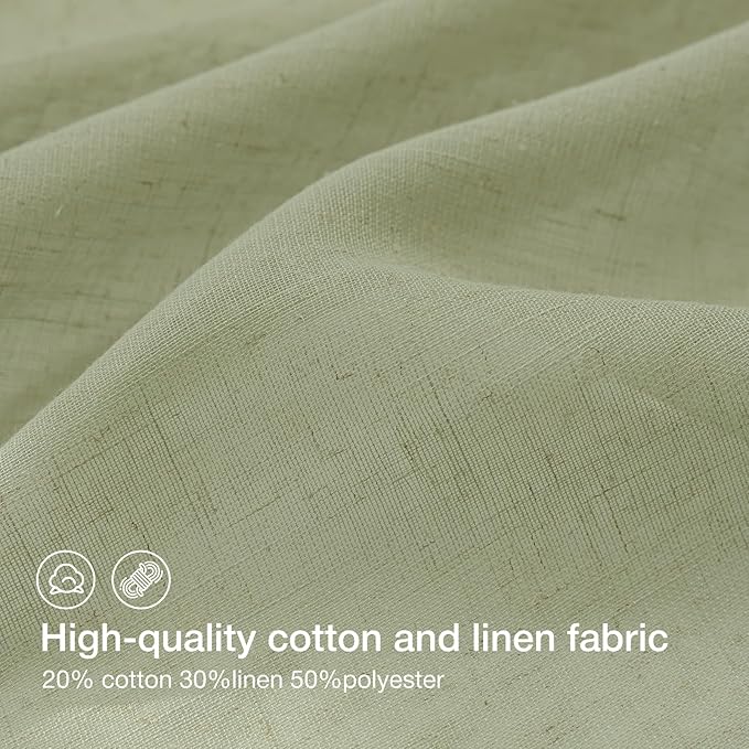Anmao Natural Linen Curtains for Living Room 80 Inch Length 2 Panels Set, Light Filtering Semi Sheer Window Curtain Drapes for Bedroom with Curtain Rings and Clips, 52Wx120L, Sage Green
