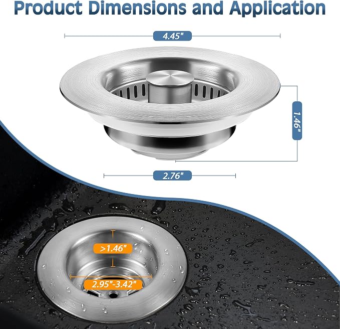 Kitchen Sink Drain Strainer 2 Pack, 304 Stainless Steel Pop Up Sink Stopper - Image 5