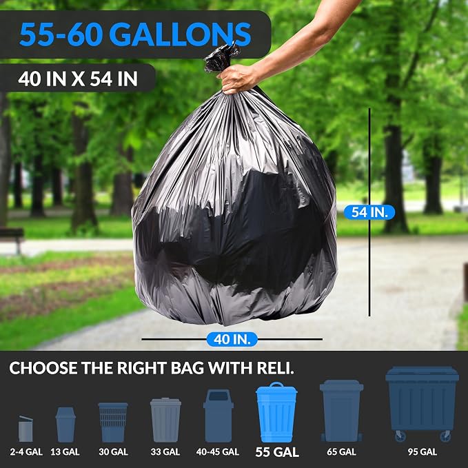 Reli. 55-60 Gallon Trash Bags Heavy Duty | 150 Count | 50-60 Gallon | Large - Image 2
