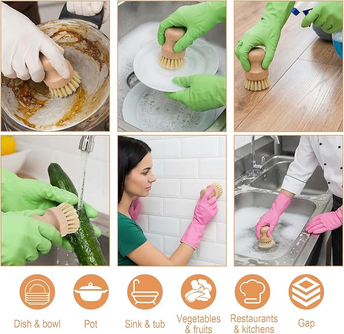 12 Packs Bamboo Scrub Brush for Dishes, Wooden Dish Scrubber for Pots, Pans & - Image 4