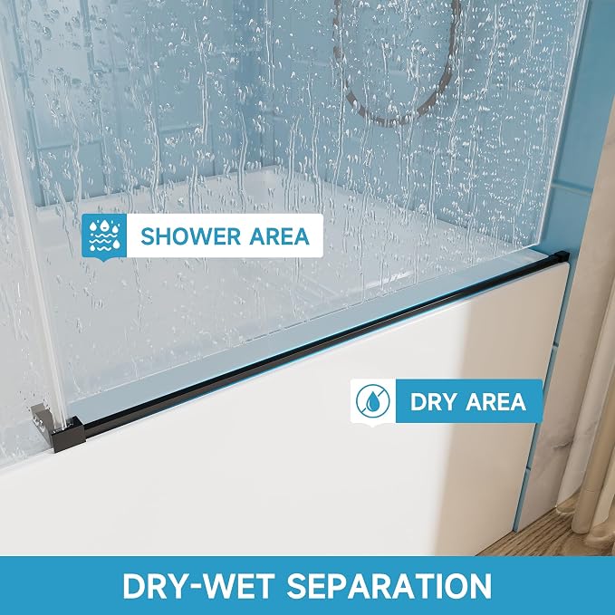 56-60" W x 60" H Frameless Bathtub Sliding Door, 5/16" Tempered Glass Tub - Image 6