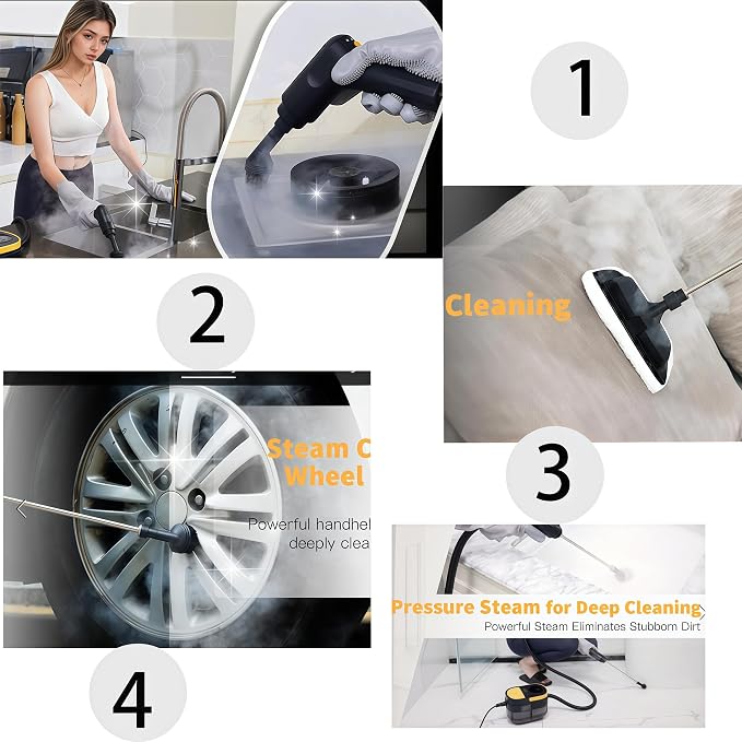 Handheld Pressurized Steam Cleaner， 6-Level Adjustable Handle 20s Heat-Up Big - Image 8