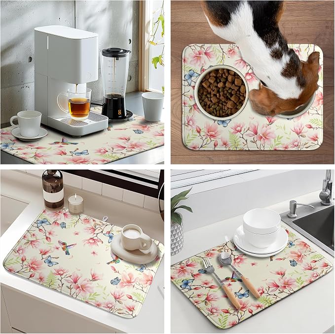 Spring Flowers Floral Dish Drying Mats Spring Summer Hummingbird Dish Mat - Image 7