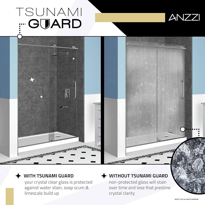 ANZZI 72 x 60 inch Framed Shower Door in Brushed Nickel, Halberd Water - Image 9