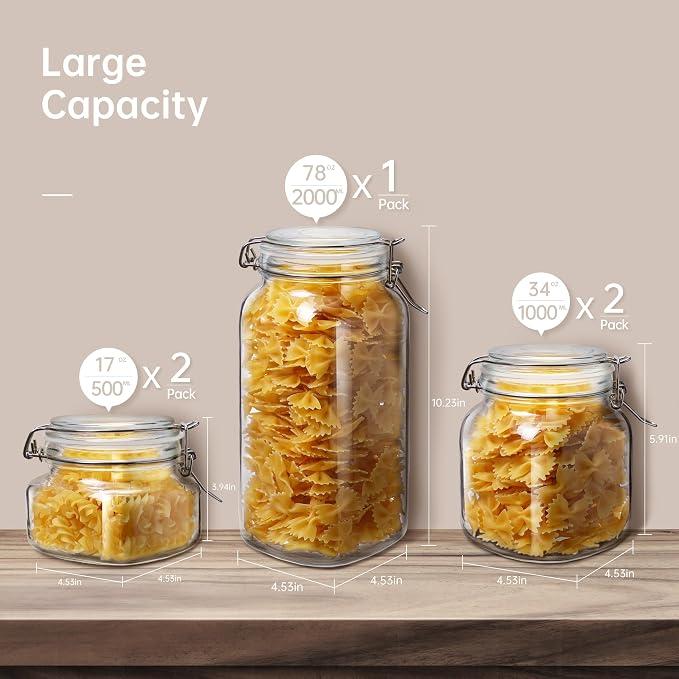 Multi Size - 5 Pack Square Glass Jars - Image 2