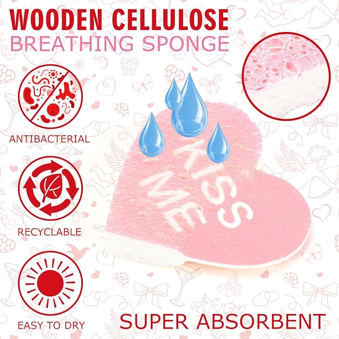 Whaline 8Pcs Valentine’s Day Kitchen Sponges Water Absorbing Dish Washing - Image 3