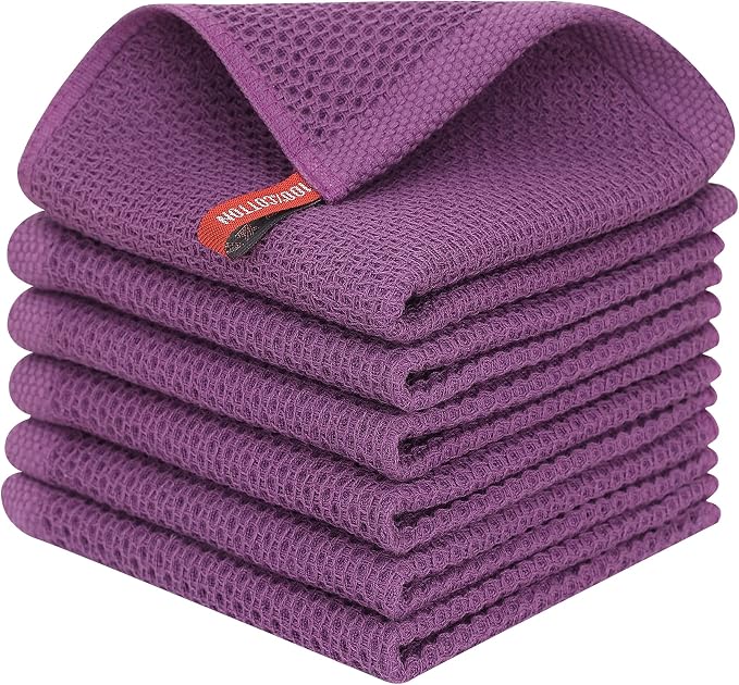 Kitinjoy 100% Cotton Kitchen Dish Cloths, 6 Pack Waffle Weave Ultra Soft by Kitinjoy