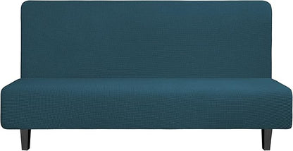 Easy-Going Stretch Futon Slipcover Armless Futon Bed Cover Furniture Protector Without Armrests with Elastic Bottom for Kids, Soft Jacquard Fabric Small Checks (Large, Deep Teal)