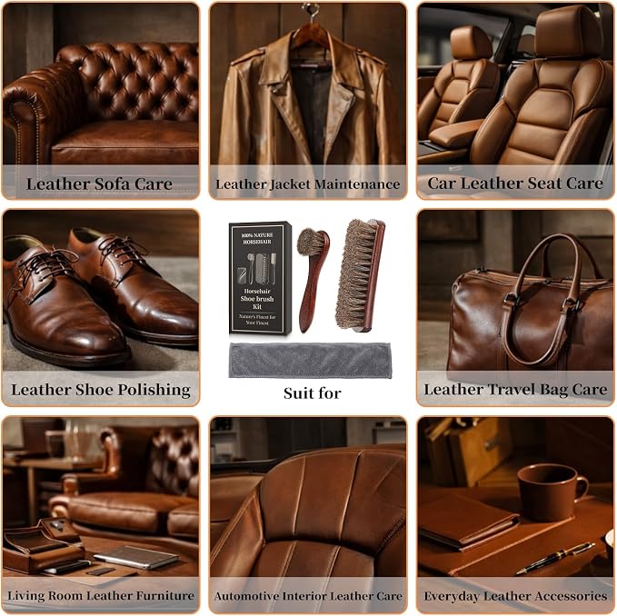 3PCS 100% Horse Hair Shoe Brush Set - Image 9