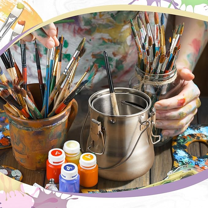 2 Pcs Paint Brush Cleaner Set Stainless Steel Double Dipper Palette Cup Paint - Image 5