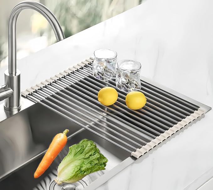 Roll Up Dish Drying Rack, 17.7" x 15.8" Over The Sink Dish Drying Rack by Sayehuanye