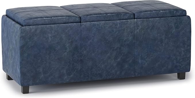 SIMPLIHOME Avalon 42 inch Wide Contemporary Rectangle Storage Ottoman in Denim by SimpliHome