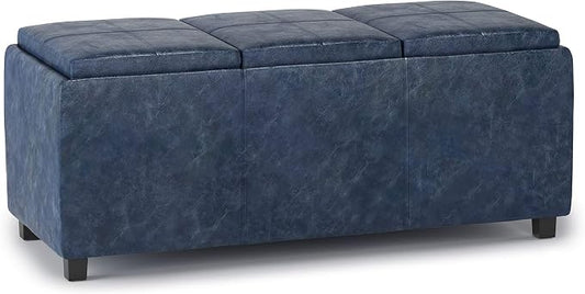 SIMPLIHOME Avalon 42 inch Wide Contemporary Rectangle Storage Ottoman in Denim by SimpliHome
