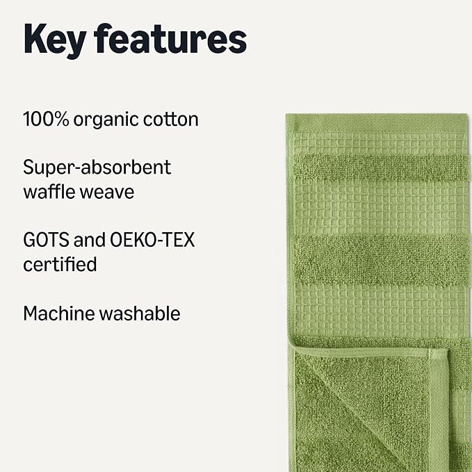 Amazon Basics Organic Cotton Waffle Weave Kitchen Dish Cloths, Ultra Absorbent - Image 2