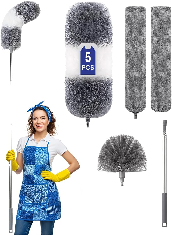 Extra-Long Dusters Kits with Extension Pole, 5 in 1 Cleaning Tools with by VITEVER