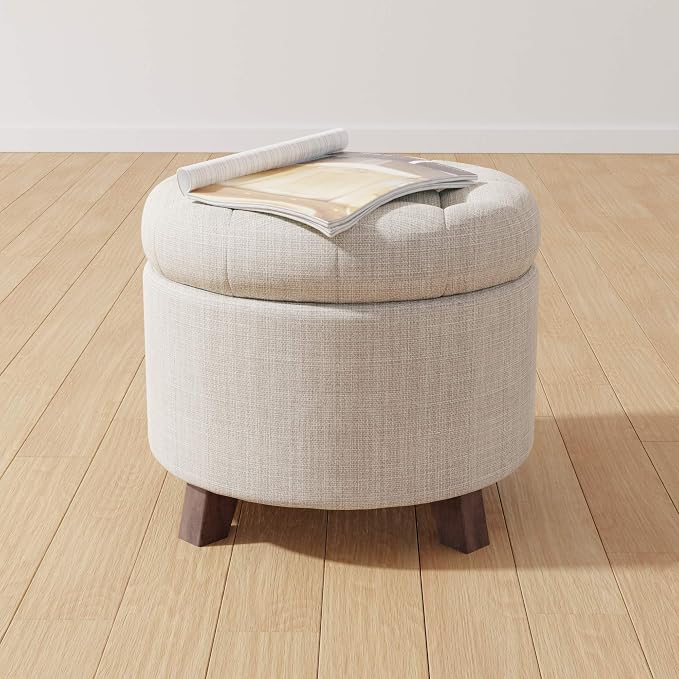 Amazon Basics Round Linen Ottoman - Image 2