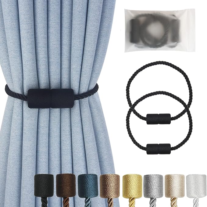 Magnetic Curtain Tiebacks 2 Pack Black Curtain Rope Tieback Curtain Holders by CURTAINTIEBACKS