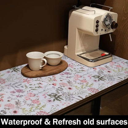 Floral Leaf Shelf Liners Strong Non-Slip and Non Adhesive 12IN x 20FT Shelf and Drawer Liners for Kitchen Cabinet Wire Fridge, Waterproof Shelf Drawer Liner,Easy to Clean