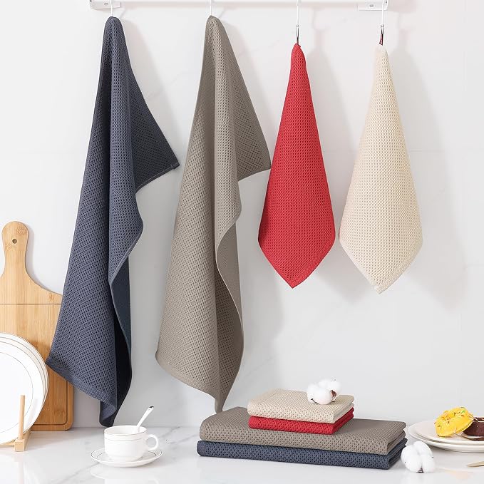 Homaxy 100% Cotton Kitchen Towels and Dishcloths Set, 12 x 12 Inches and 13 x - Image 7