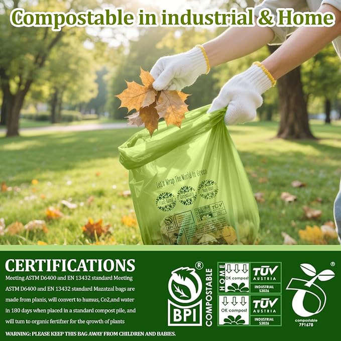 10-13 Gallon Compostable Trash Bags Handle-Tie, Heavy Duty Thick 0.87 Mil - Image 6
