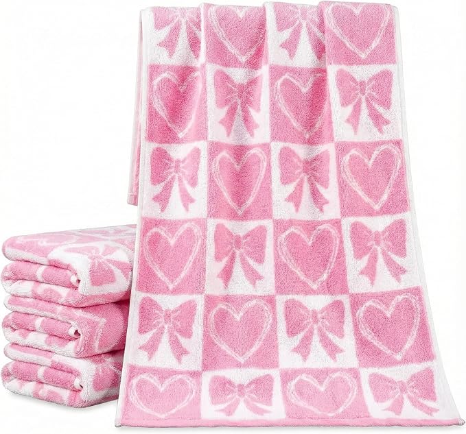 Frienda 4 Pcs Pink Bow Hand Towels by Frienda