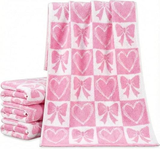 Frienda 4 Pcs Pink Bow Hand Towels by Frienda