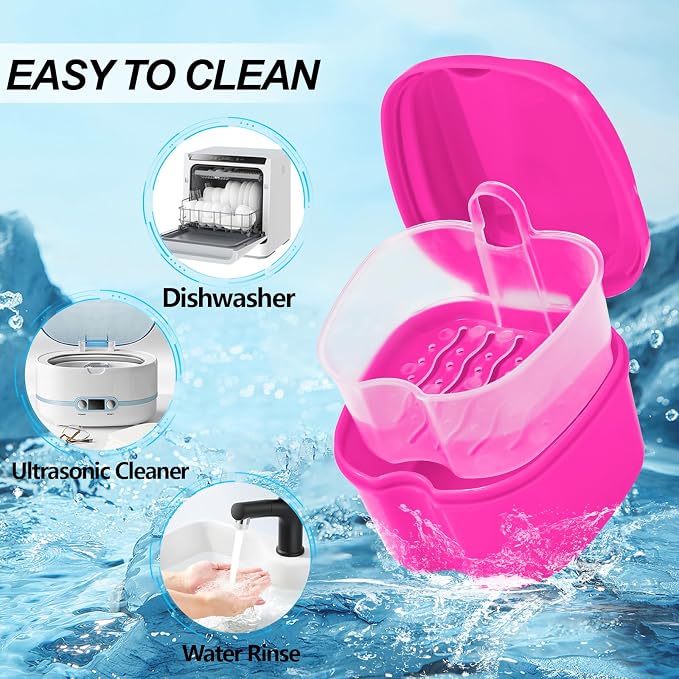 2 Pack Colors Denture Bath Case Cup Retainer Cleaner Holder Case False Teeth - Image 7