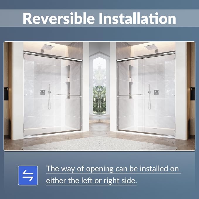 SUNNY SHOWER 60 in.W x 72 in.H Glass Shower Door, Semi Frameless Double Sliding - Image 4