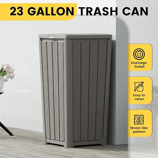 Outdoor Trash Can with Lid, Waterproof Resin Garbage Can with Tiered Lid - Image 4