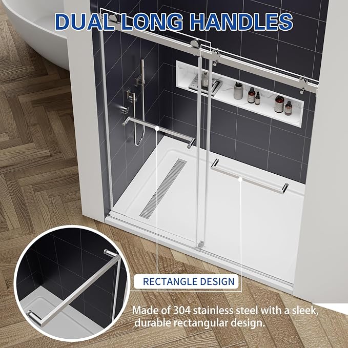 56-60" W x 76" H Double Sliding Frameless Shower Glass Door, 5/16" ANSI & SGCC - Image 6