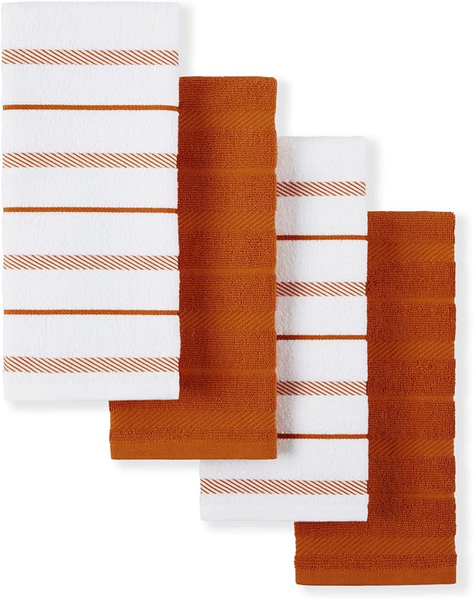 KitchenAid Albany Kitchen Towel 4-Pack Set, Honey Orange/White by KitchenAid