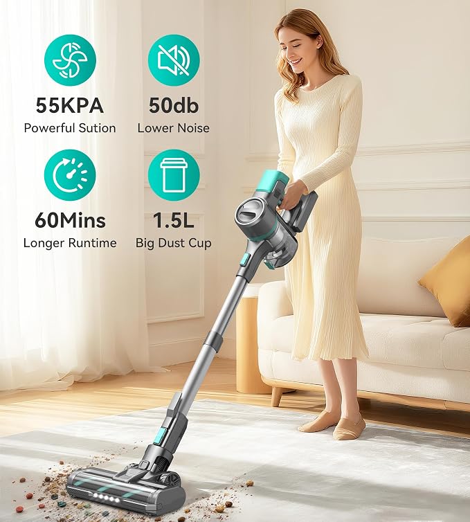 S10K Cordless Vacuum Cleaner, 55Kpa 60mins Lightweight Stick Vacuum - Image 2