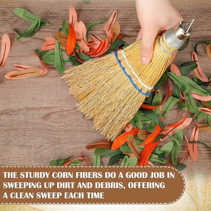 Suclain 4 Pcs 12 Inch Whisk Broom Hand Held Mini Corn Straw Whisk Broom Short - Image 5