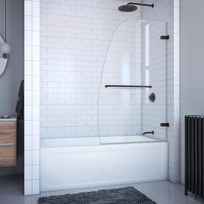 DreamLine Aqua Uno 34 5/16 inch W x 58 inch H Frameless Hinged Tub Door in Oil by DreamLine