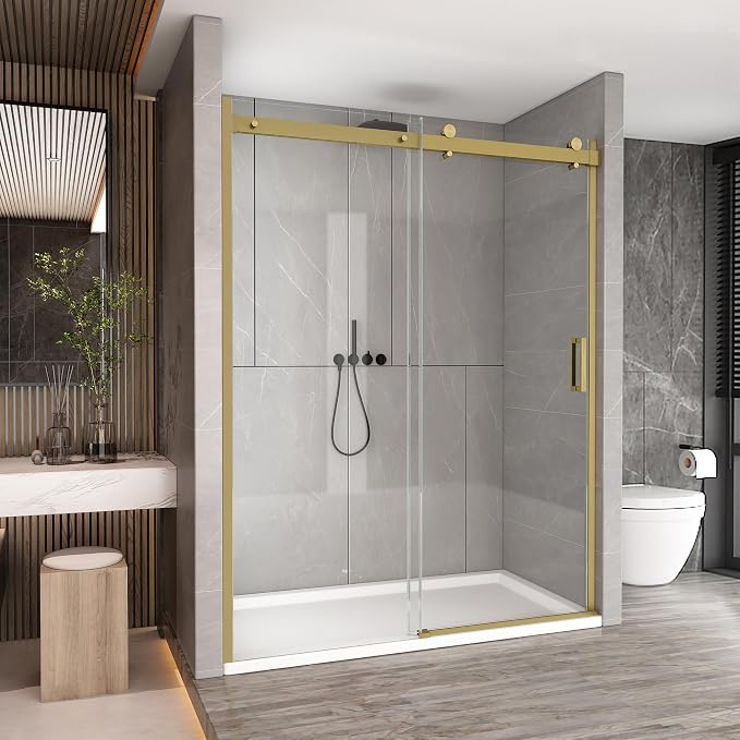 Sunrosa Semi-Frameless Glass Shower Door, 51-55" W x 76" H Single Sliding by ElevateYourEverydayShower