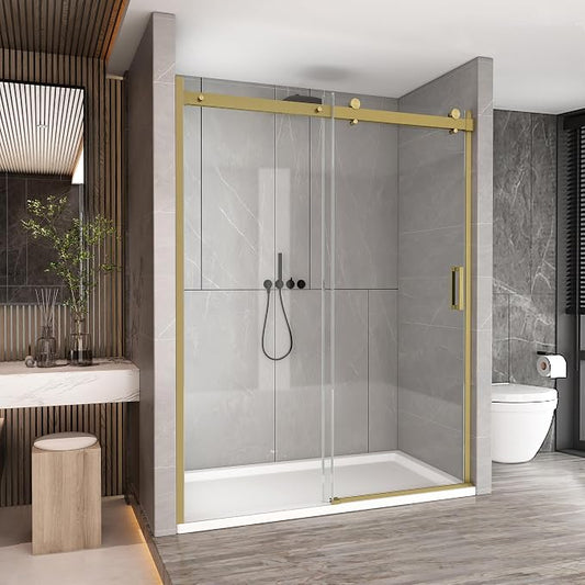 Sunrosa Semi-Frameless Glass Shower Door, 51-55" W x 76" H Single Sliding by ElevateYourEverydayShower