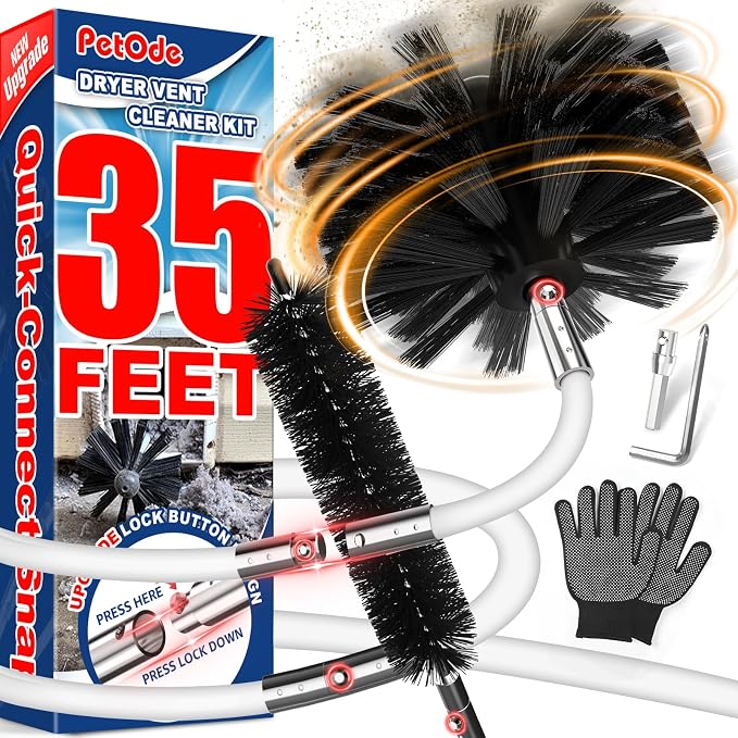 35 Feet Dryer Vent Cleaner Kit, Lint Remover, Upgraded Flexible Quick-Snap Brush by PetOde
