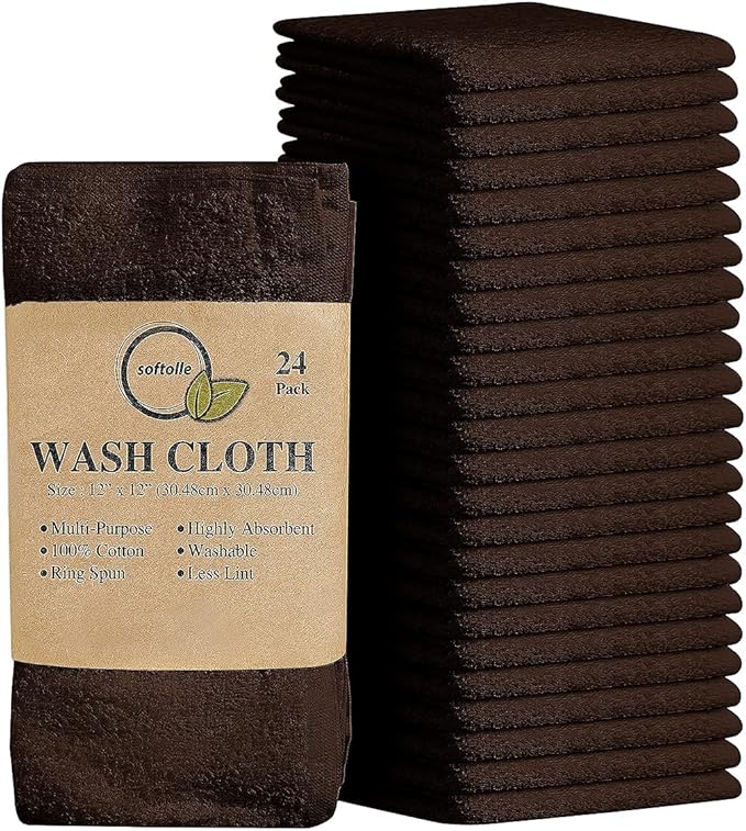 Softolle 100% Cotton Washcloths 24 Pack Soft, Highly Absorbent Washcloth by Softolle