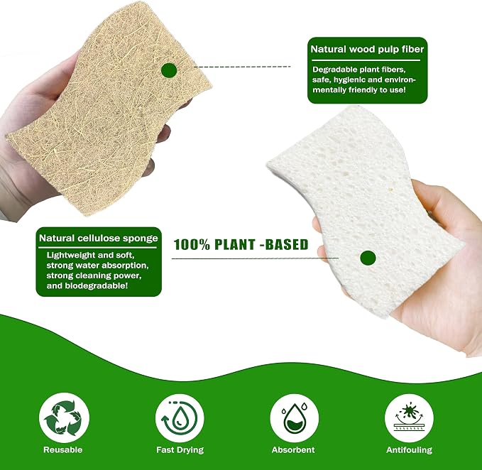 UCCO Eco Friendly Biodegradable Kitchen Sponges 12 Pack – Natural Compostable - Image 2