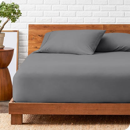 Bare Home Fitted Bottom Sheet Twin Extra Long - Premium 1800 Microfiber - Ultra-Soft Wrinkle Free - Deep Pocket - Twin XL Fitted Sheet (Twin XL, Grey)