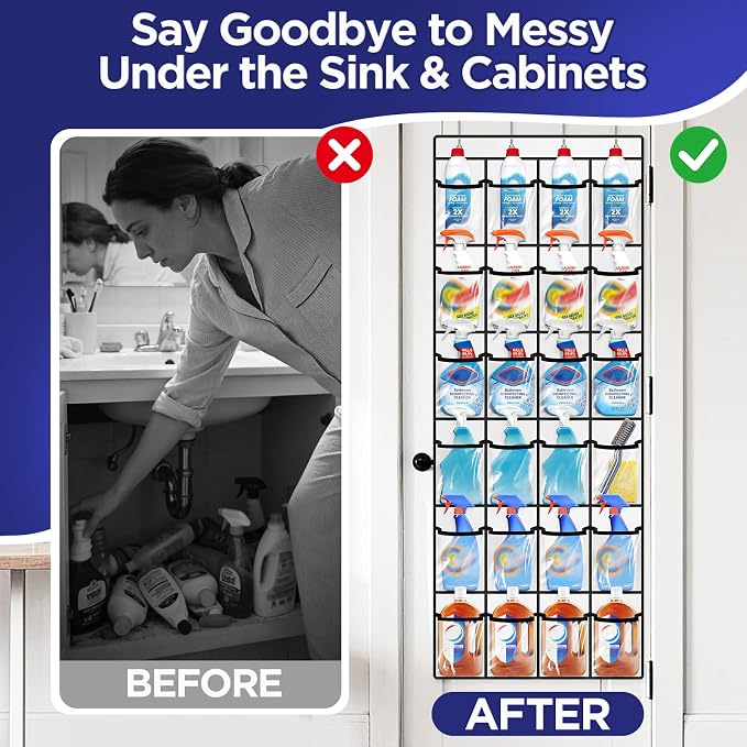 Clear Cleaning Supplies Organizer, Cleaning Products 24 Pockets Large Capacity - Image 2