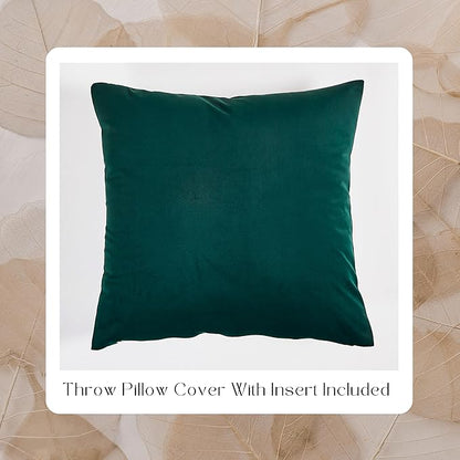 Solid Color Velvet Throw Pillow with Insert Included (Dark Green, 24"x24"), Decorative Pillow for Sofa, Couch, Bed, Chair Cushion