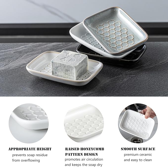 Gomakren Soap Dish for Shower, Bar Soap Holder, Ceramic Soap Dishes for Bar Soap - Image 4