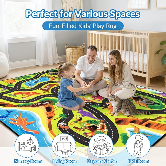 Kids Rug, 6x9 Ft Dinosaur Road Map Rug - Image 6
