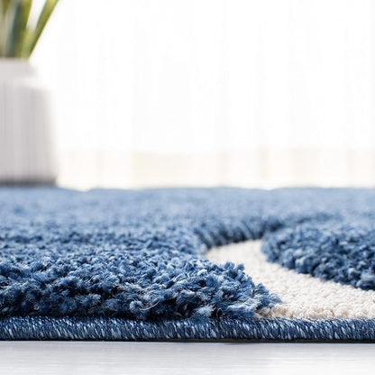 SAFAVIEH Florida Shag Collection Runner Rug - 2'3" x 9', Navy & Ivory, Non-Shedding & Easy Care, 1.2-inch Thick Ideal for High Traffic Areas in Living Room, Bedroom (SG471-6512)